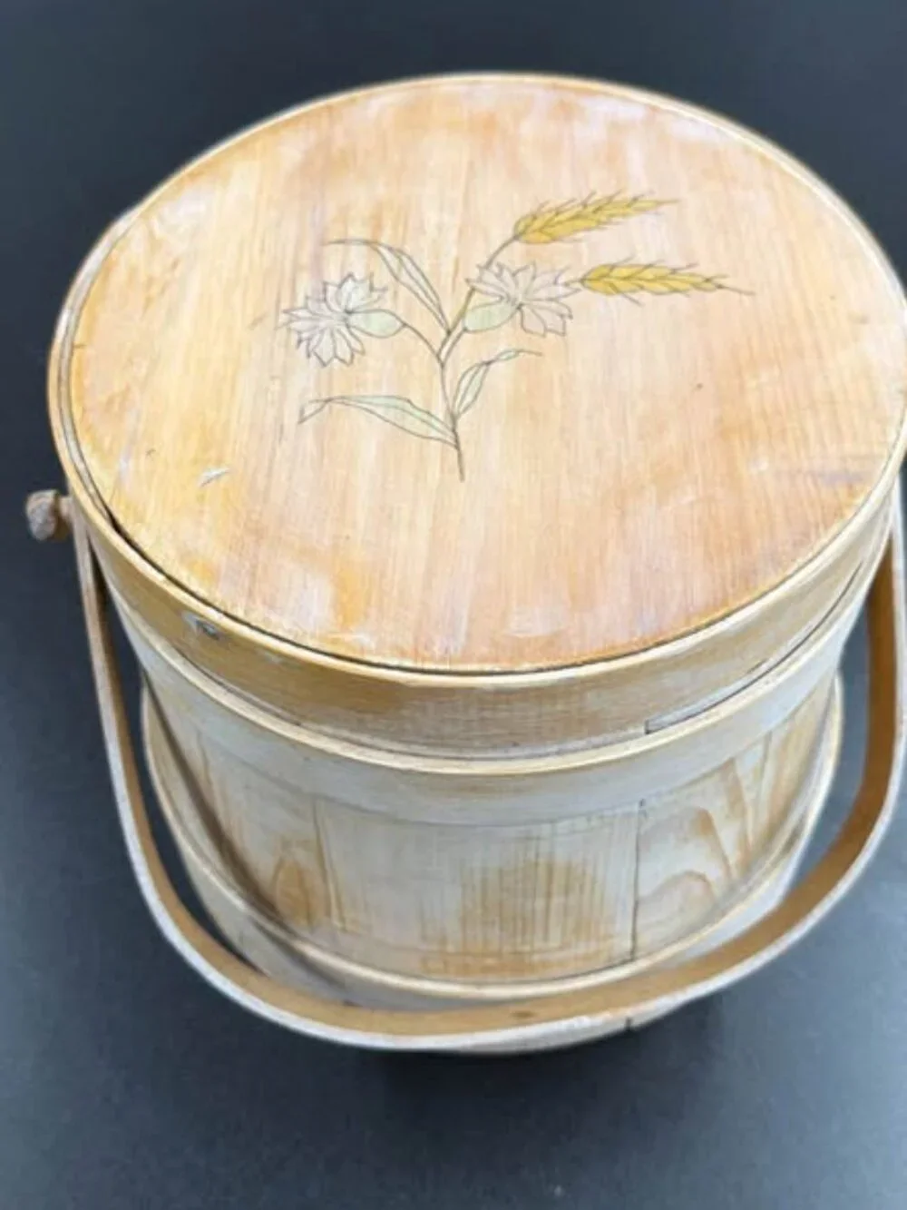 Vintage Wooden Firkin Bucket with Lid